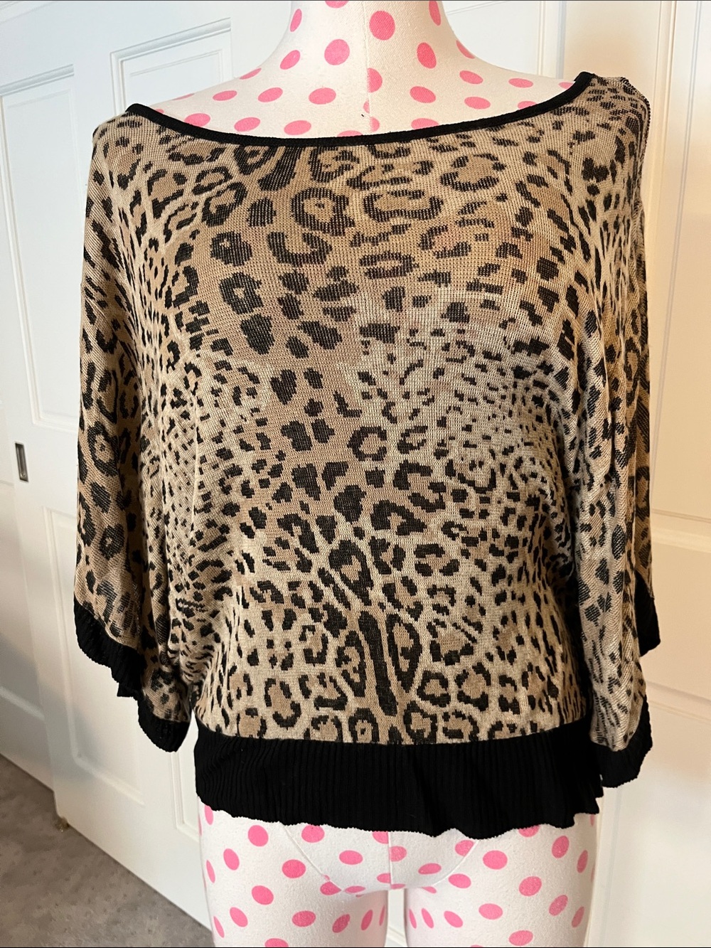 Say What? Tan and Black Leopard Print Batwing Top